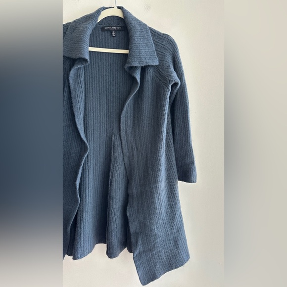 Carmen Marc Valvo Steel Blue Cozy Open Front Cardigan Sweater, Size Small - Picture 12 of 16